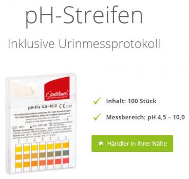 pH strips including urine measurement protocol, 100 pieces., range pH 4.5 - 10.0